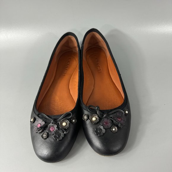 Coach Tea Rose Lola Ballet, Black, Size US 7 - Picture 4 of 14